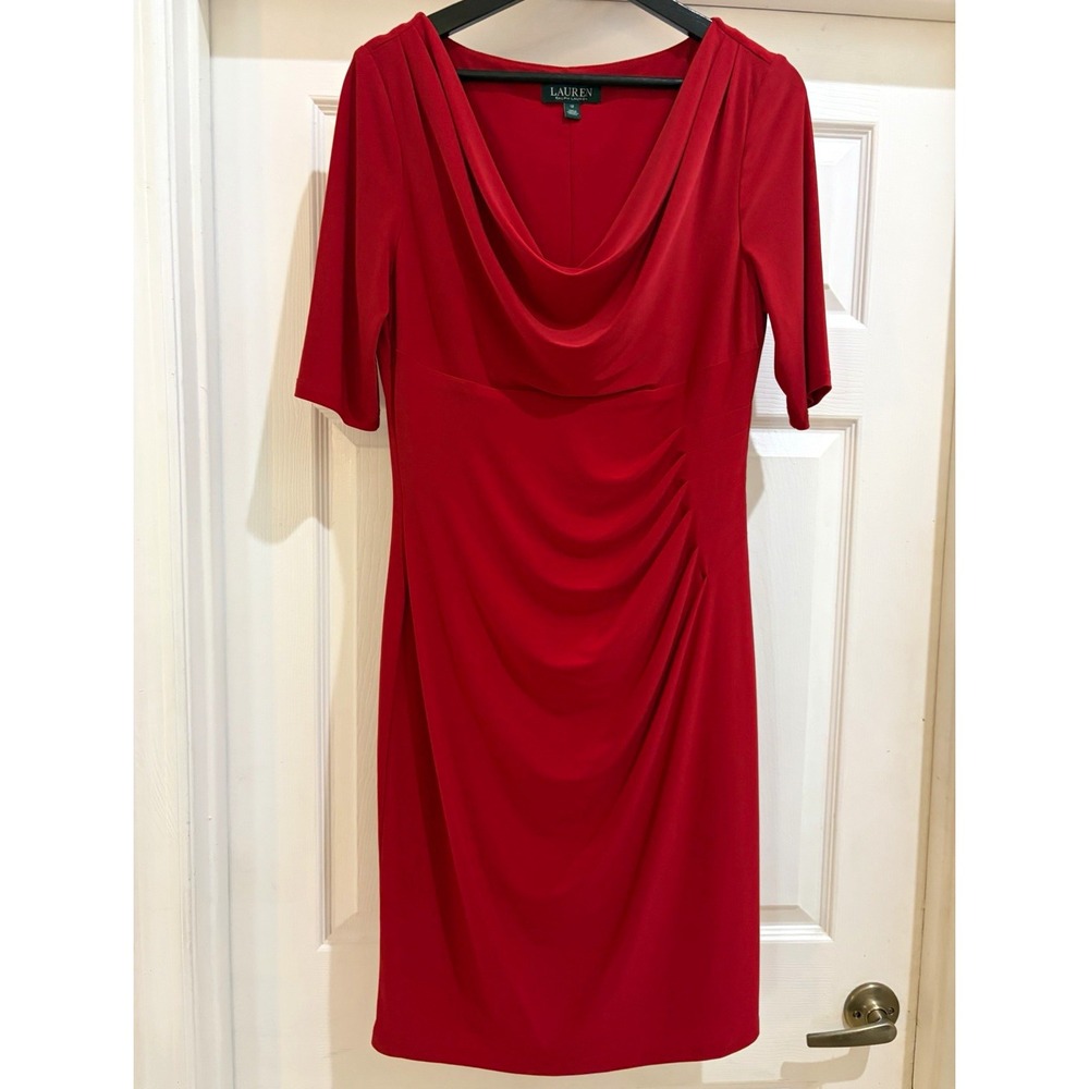 Red Draped Jersey Sheath Dress - The neck cowl was to low for me NICE DRESS